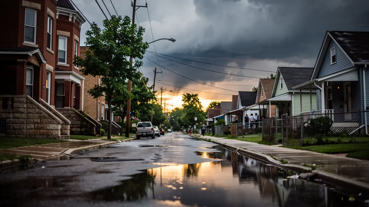 Chicago street flooding after a summer storm causing flood damage to homes