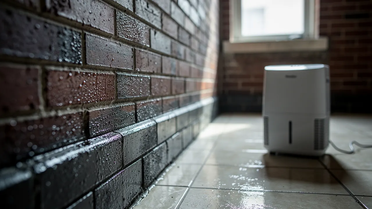 Damp garden apartment wall in Chicago being dried to prevent mold after water damage